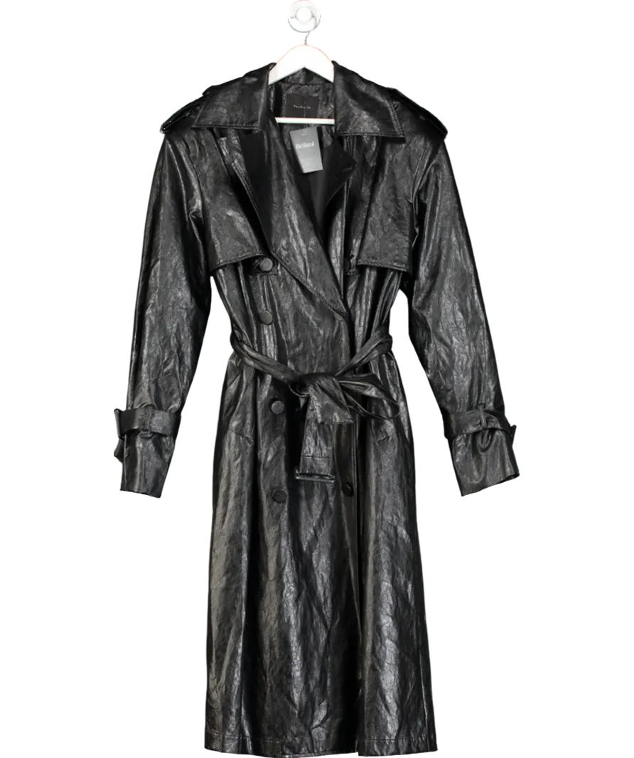 VanN zilL Black Faux Leather Belted Coat UK S/M