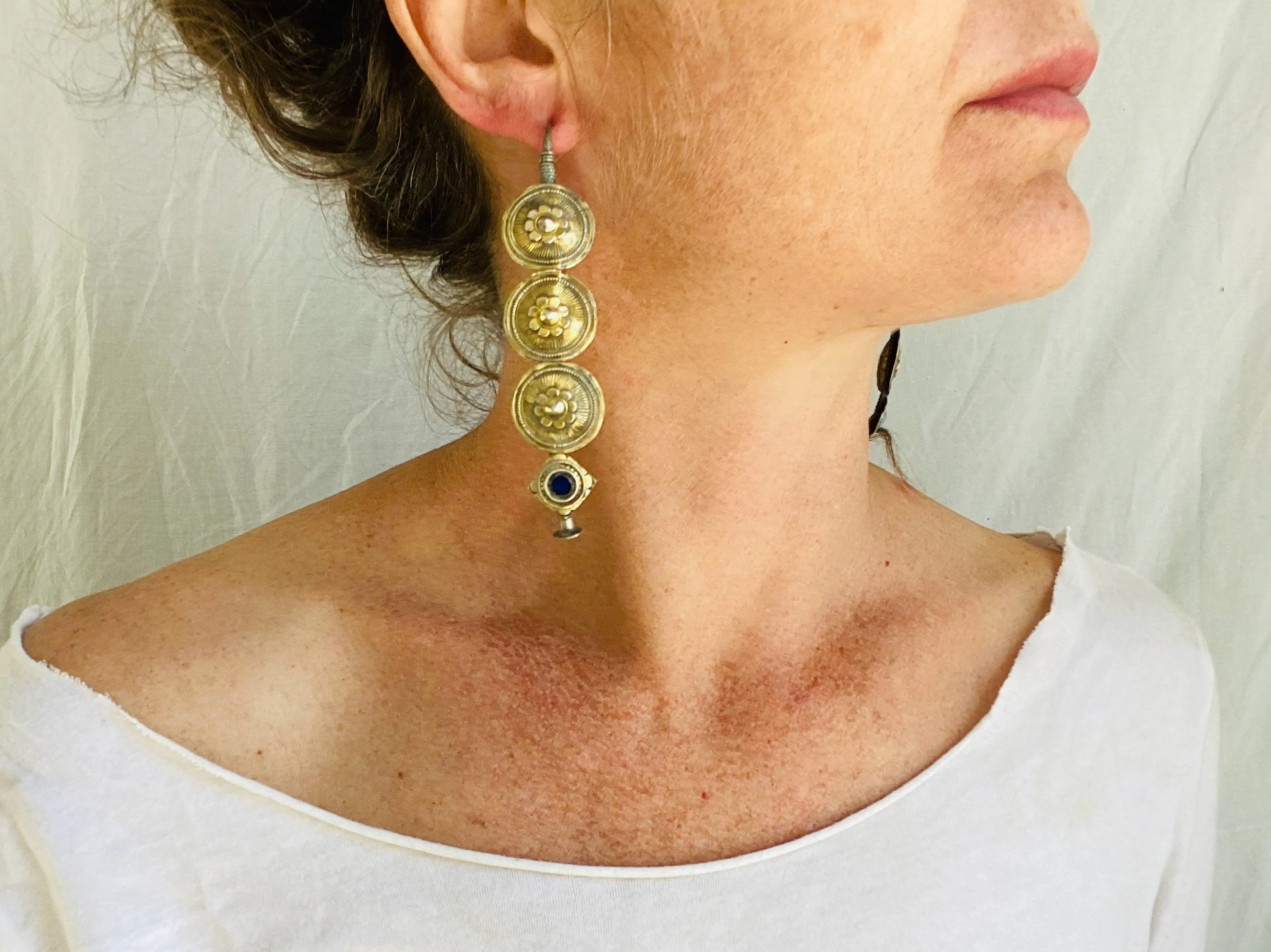 Vintage Balochi Goldwashed Silver Earrings. Vermeil. Gold Tone.