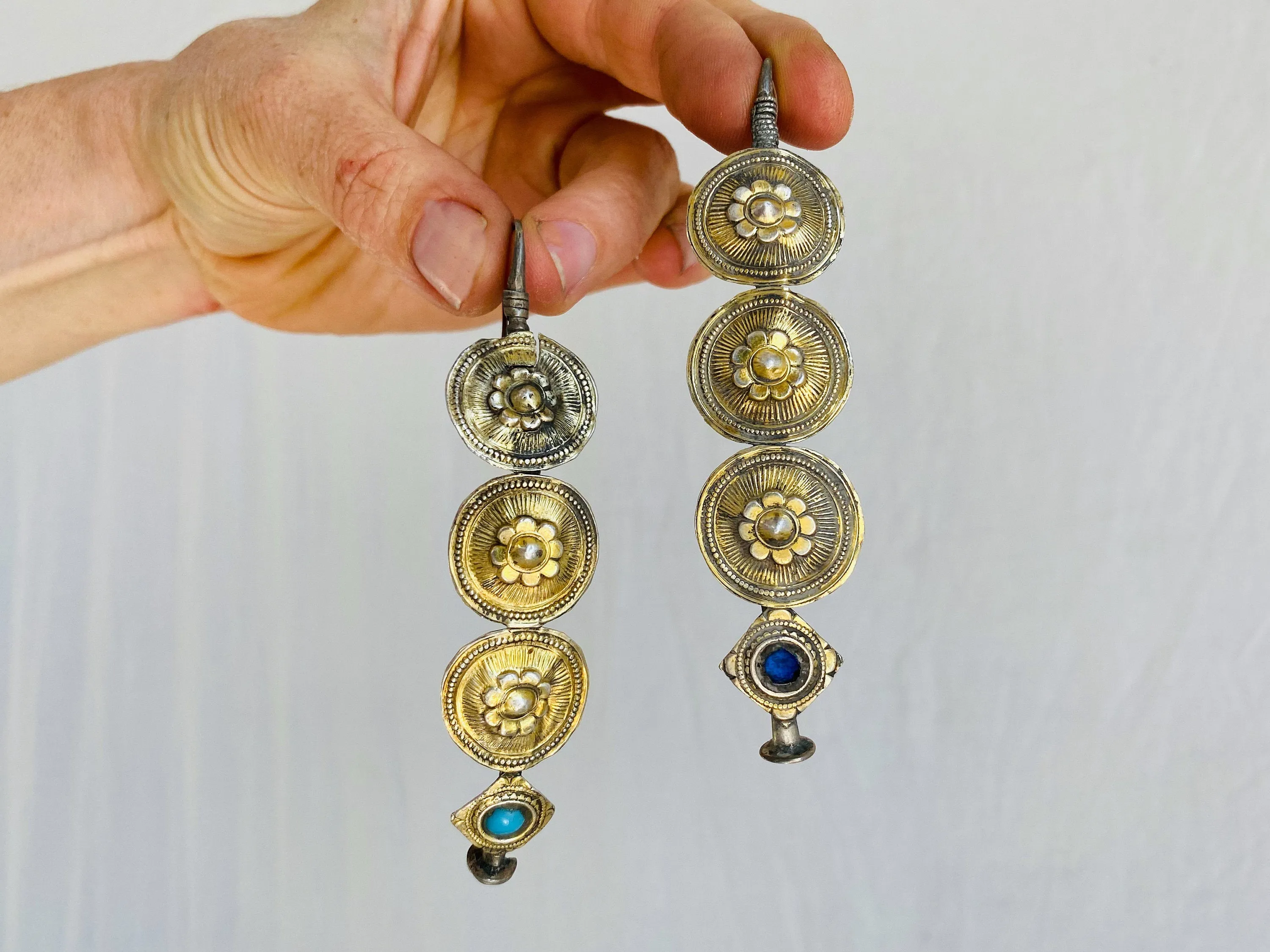 Vintage Balochi Goldwashed Silver Earrings. Vermeil. Gold Tone.