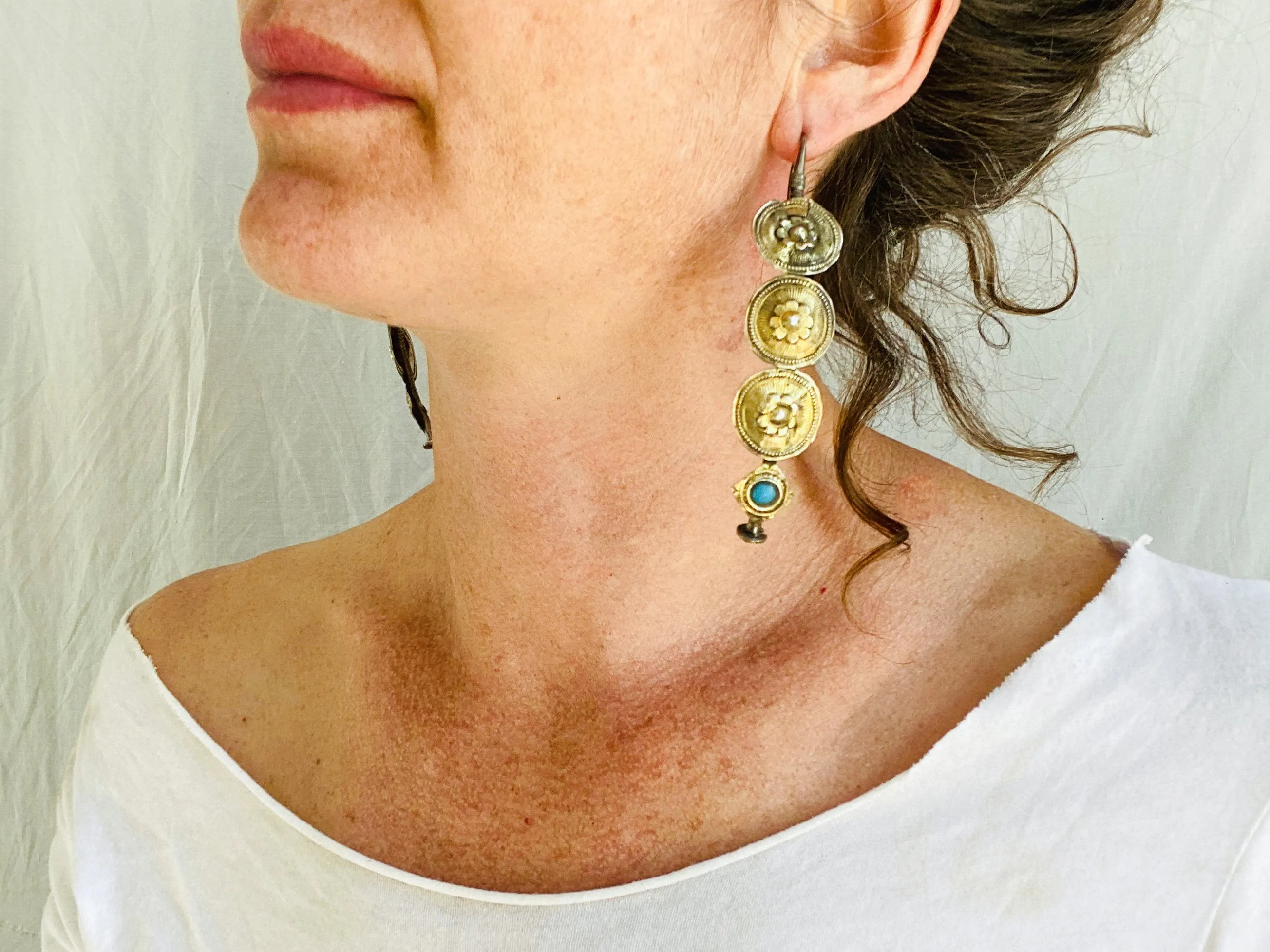 Vintage Balochi Goldwashed Silver Earrings. Vermeil. Gold Tone.