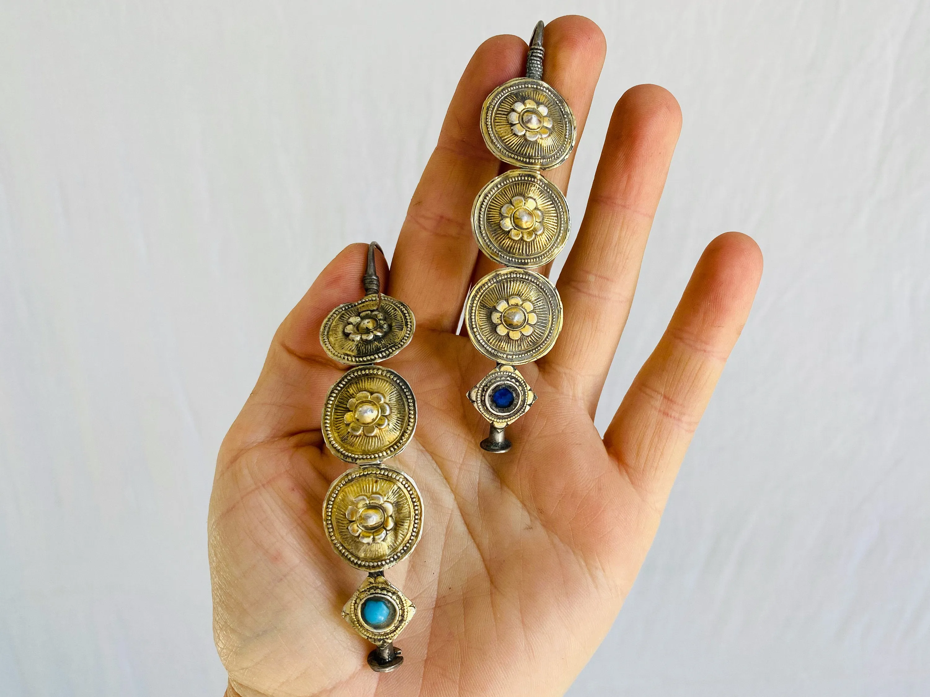 Vintage Balochi Goldwashed Silver Earrings. Vermeil. Gold Tone.
