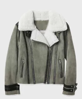 Womens Shearling Grey Leather Jacket